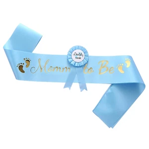 HUKONHEP 2 Packs Blue Baby Shower Sash, Mommy to Be Sash and Daddy to Be Badge, - Picture 1 of 12