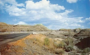 Postcard MT: Driving Through the Badlands of Montana, 1950's - Picture 1 of 2
