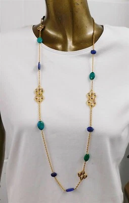 Collar Largo Alexis Bittar Oro Rosa Azul Verde Piedra Joya Foto 1 de 4