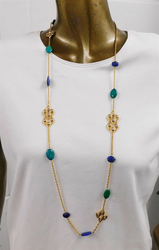 Collar Largo Alexis Bittar Oro Rosa Azul Verde Piedra Joya Foto 1 de 4