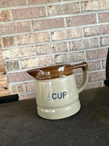 Brown Tones 1/2 Cup Creamer Measuring Cup Pottery With Handle - Picture 1 of 3