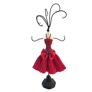 Manichino Bambola 13" Portagioie Espositore Organizer Elegante Vestito Rosso Gotico - Foto 1 di 13