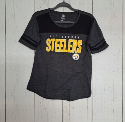 NFL Team Apparel Size Small Womens Gray Yellow PITTSBURGH STEELERS Short Sleeve - Image 1 of 4