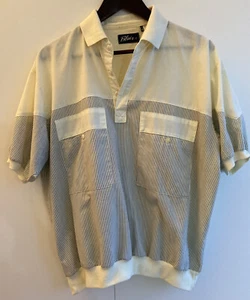 Vintage Blair Hemd 80’s Mode RIESIGE Taschen creme, gelb schwarz gestreift Herren L - Bild 1 von 7