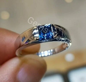 Anillo suizo de plata con topacio azul para hombre, plata de ley 925, anillo hecho a mano para hombre - Imagen 1 de 5