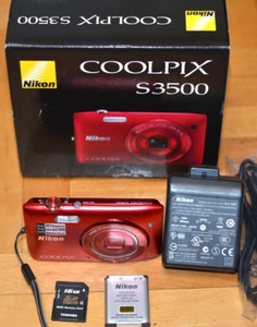 Nikon COOLPIX S3500 Red 20.0MP Compact Digital Camera Japan SD CARD 16 Gb - Picture 1 of 21