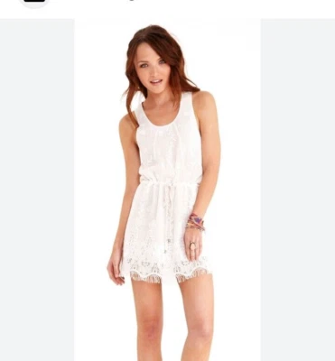 WISH S (10) white crocheted strappy mesh lace tie waist  dress beach - image 1 of 4