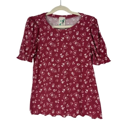 Lily Bleu Girl’s Size Large 14 Pink Butterfly Flower Print Soft Knit Rib Shirt - Image 1 of 4