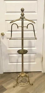Vtg Brass Gentleman's Butler Dressing Rack Clothing Valet Coin Tray MCM - Picture 1 of 7