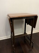 Vintage Typewriter Table Drop Leaf Rolling Wood Top Metal Stand Hi Lo Industrial