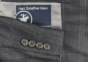 Hart Schaffner Marx Mens Sport Coat Two Button Dark Gray Wool 38R Check Plaid - Picture 1 of 11
