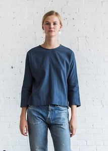 BLACK CRANE Open Back Crossover Cotton Blend Top In Midnight Size L NWT - Picture 1 of 3