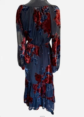 Black Burnout Velvet Dress Sheer Separate Slip Tiered Whimsigoth Sz S Witchy - Image 1 of 4