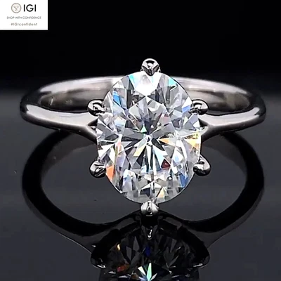 ANILLO DE COMPROMISO DE DIAMANTES CULTIVADOS EN LABORATORIO CORTE OVALADO IGI E VS1 3,25 quilates platino sólido 950 Foto 1 de 4
