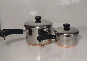 Lot Of 2-Revere Ware 3 Qt & 1 Qt Copper Bottom Clad Sauce Pans w Lids Made USA - Picture 1 of 18