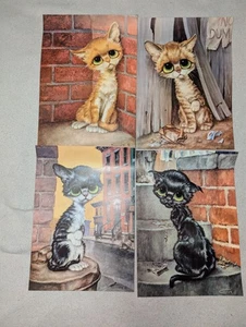 NOS VINTAGE SET 4 PITY KITTY LITHOGRAPH POSTERS "BIG EYES" BY GIG UNUSED 10 X 14 - Picture 1 of 5