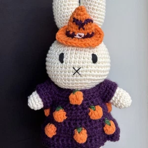 Miffy Handmade Crochet Halloween Pumpkin dress hat for Just Dutch plush bunny - Picture 1 of 2