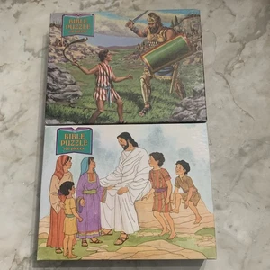 2- 1986 Bible Story Puzzles Life  of  Jesus David & Goliath Rainbow Works Sealed - Picture 1 of 11