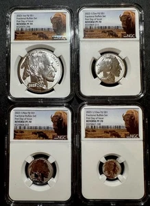 2023 $1 FIJI FRACTIONAL REVERSE PROOF SILVER BUFFALO NGC PF70 FDI 4 COIN SET - Picture 1 of 8