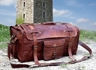 30英寸旅行行李箱手工山羊皮行李棕色周末健身房包 — 第 1/4 张图片