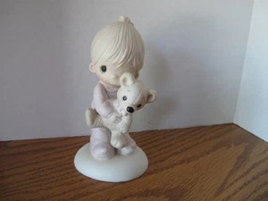 Precious Moments Jesus Loves Me Boy & Teddybär 1977 ohne Karton Vintage - Bild 1 von 8