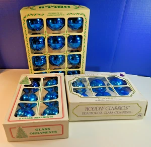 Blue Glass Christmas Tree Ornaments Vintage Holly Bradford 2 5/8"~ 24 Bulbs - Picture 1 of 5