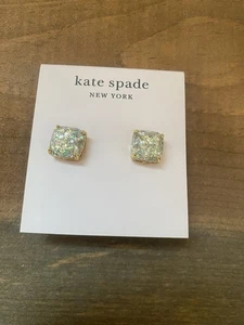 Kate Spade Gold Plated Square Stud Earrings Opal Iridescent Glitter K7638 New - Picture 1 of 5