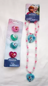 Frozen Elsa&Anna 4 Heart Rings&Olaf Heart Pendent Necklace&Bracelet-New!AR4S - Picture 1 of 2