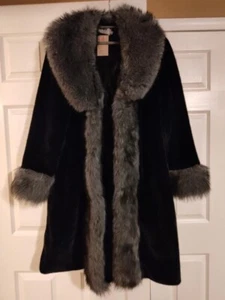 Women's Rabbit Fur Coat with Big Fox Collar - Picture 1 of 5