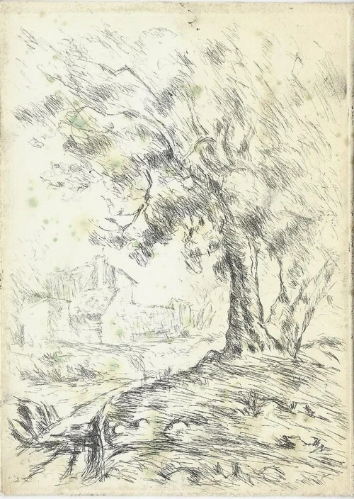 RARE JUAN SEVILLA SAEZ GRAVURE ORIGINALE + PLAQUE DE CUIVRE + PAYSAGE ESPAGNOL - Photo 1/1