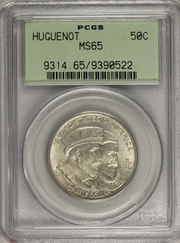 1924 Huguenot Commemorative Half Dollar 50C- PCGS MS 65  Old Green Holder OGH Cover