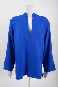 Zara Womens Flowy Slit Blouse XS Royal Blue Long Sleeve V-Neck 2143/248 NWT - Picture 1 of 6