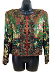 Vtg 80'S Tan-Chho Multi-Colored Glam Sequin Silk Party Formal Jacket Sz S