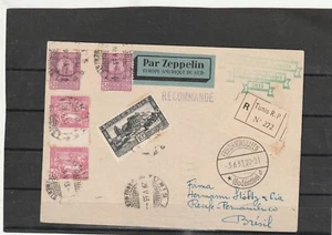 Tunisia 2.SUD AMERICA VOLO ZEPPELIN COVER per Brasile 1933 - Foto 1 di 2
