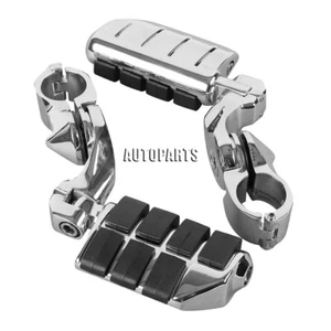 1.25" Angled Highway Foot Pegs Mount Clamp For Suzuki Yamaha Harley Softail Dyna - Foto 1 di 13