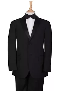 BLACK TIE TUXEDO SUIT BLACK EX HIRE FORMAL EVENING DINNER JACKET TROUSERS - Picture 1 of 18