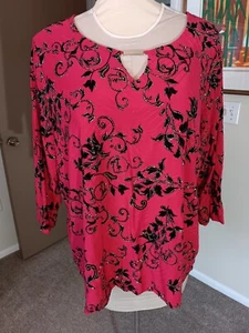 NWT JM Collection Glittery Floral Top Size 4X Stretch Knit Blouse Festive  - Picture 1 of 12