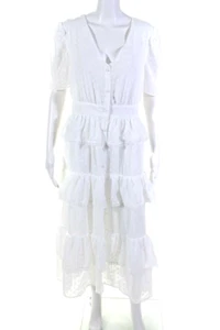 English Factory Womens White Swiss Dot Tiered Midi Button Shirt Dress XS - Picture 1 of 5