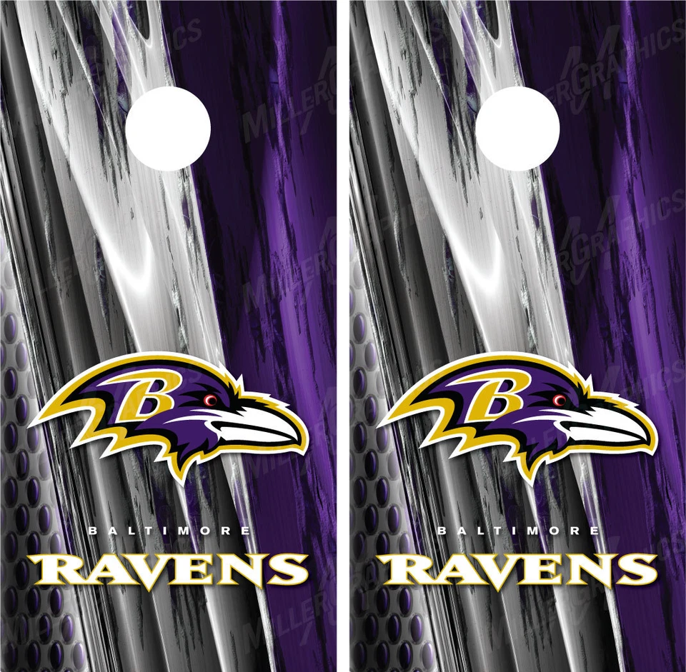 MILLER GRAPHICS Baltimore Ravens Ripped Metal Cornhole Board Decal Wrap Wraps