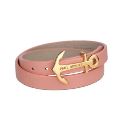 Paul Hewitt North Bound Damen Anker Armband Wickelarmband Gold Leder Rosa 37,5cm - Bild 1 von 2