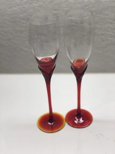 Colony Amaryllis red Tulip Stem Champagne Flutes set of 2 glasses - Picture 1 of 11