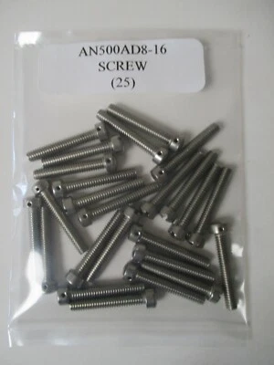 AERONAUTICAL STANDARDS AN500AD8-16 Fillister Head Screw 8-32 x 1" Slotted Drilled Head - Lot of 25