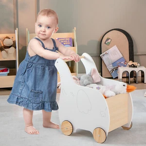 2-in-1 Baby Learning Walker Toy Wagon Cart Wooden Strollers Shopping Cart White - Picture 1 of 10