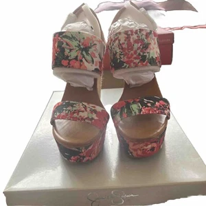 Jessica Simpson 9.5m Floral Pink, Orange, White And Green Platform Wedge Shoes - Picture 1 of 3