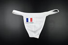 H.E.Arts France flag Paris 2024 custom print Mens white swim Thong swimwear