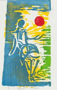 B. BIRCK (*1935), figura trasera antes de la puesta del sol junto al agua, 2001, tallado en madera - Imagen 1 de 5