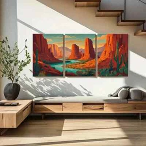 3pcs Desert Landscape Canyon Art River View Metal Print Ready to Hang Art - Picture 1 of 8