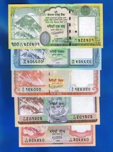 NEPAL - 5x BILLETES - 5 rupias / 100 rupias JUEGO SIN CIRCULAR - Imagen 1 de 9