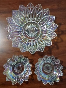 1 Vintage Federal Petal Iridescent 10" Large Bowl And 2 Small 5.5" Bowls - Imagen 1 de 10