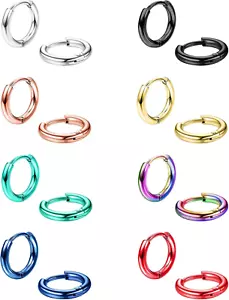 8 Pairs 316L Surgical Stainless Steel Small Hoop Earrings for Men Women - Picture 1 of 12
